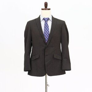 Kenneth Cole 46R Brown-Green Striped 2-Button Sport Coat Blazer Jacket P…